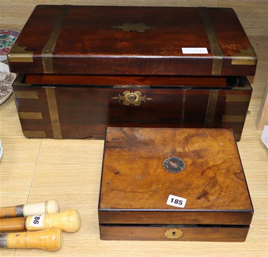 A 19th century rosewood writing slope and a walnut box